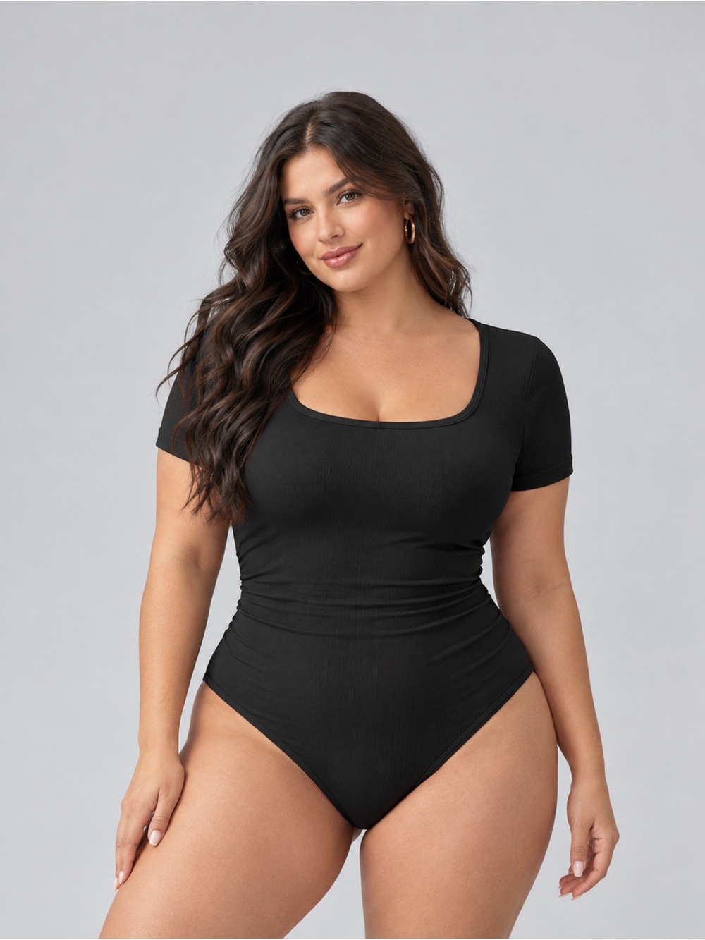 🖤 Black Square-Neck Short Sleeve Bodysuit Size XL